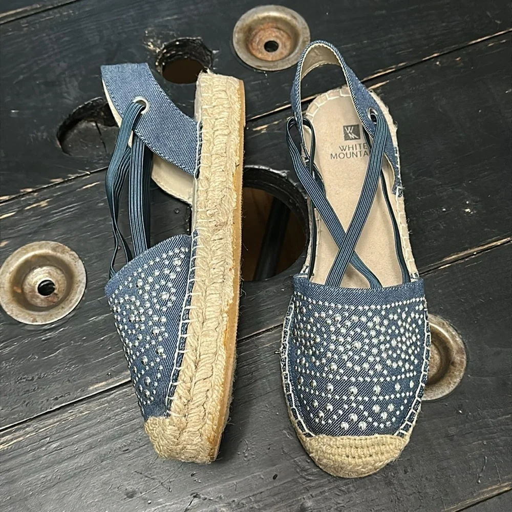 WHITE MOUNTAIN Highland Blue Denim Espadrille Sandals
